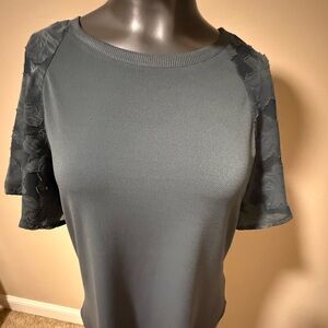 Nordstrom Charcoal Blouse with Floral Sleeves